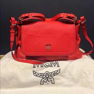 MCM Vibrant Coral Red 2 Way Bag